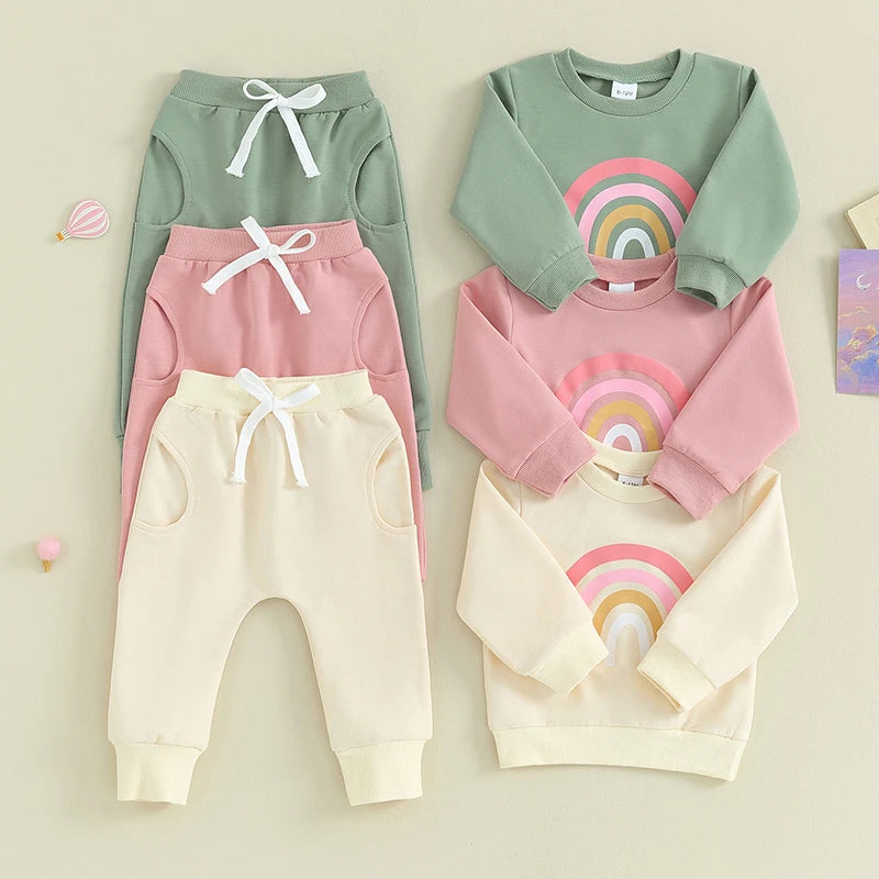 Girls Rainbow Sweatshirt Pant Set