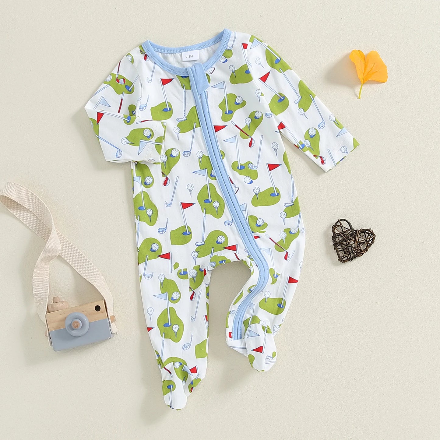 Golf Print Zip Footie Pajamas, Unisex