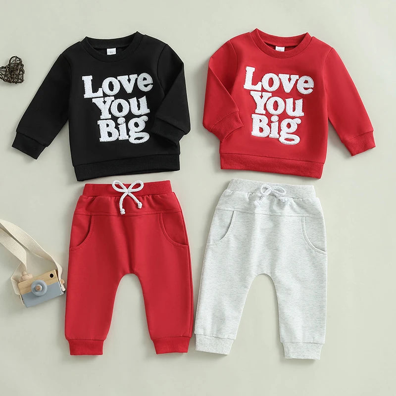 Embroidered Love You Big Sweatshirt Pant Set, Unisex