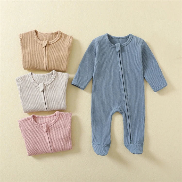 Cotton Waffle Knit Zip Footie Pajamas, Unisex
