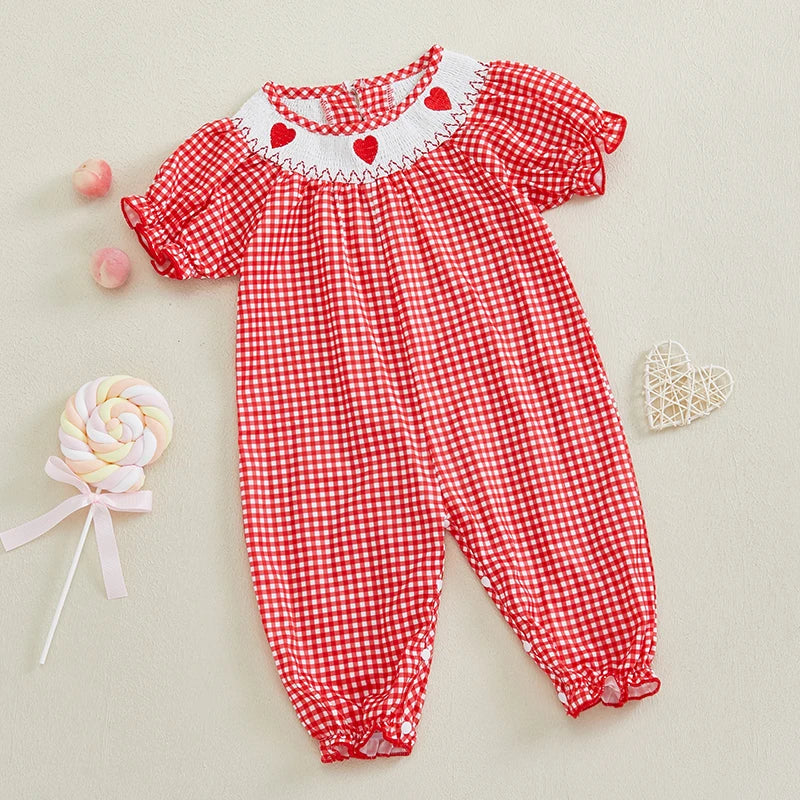 Girls Embroidered Heart Romper