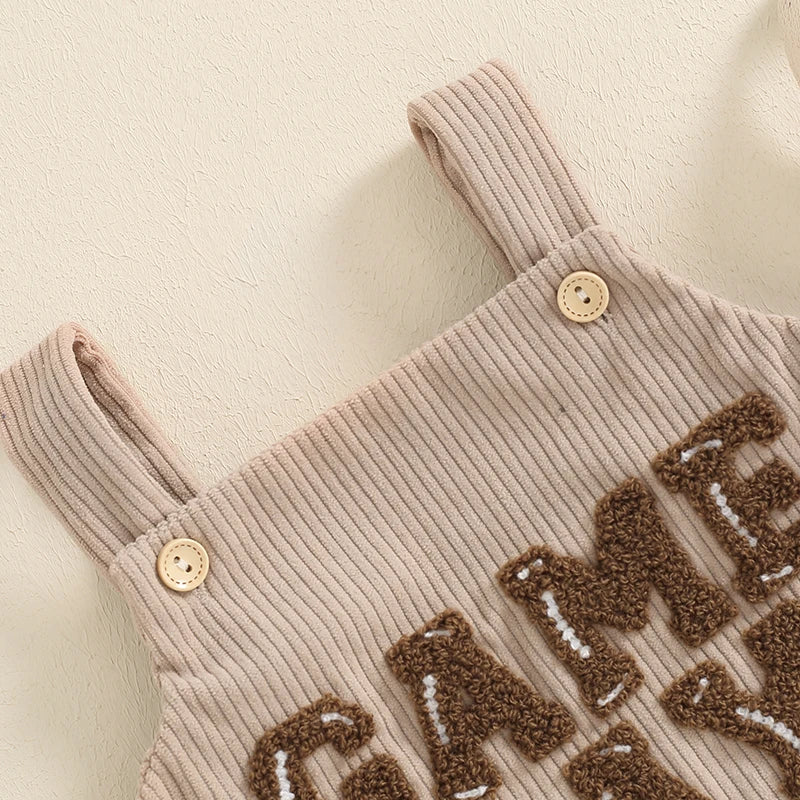 Boys Embroidered Game Day Corduroy Overalls Bubble