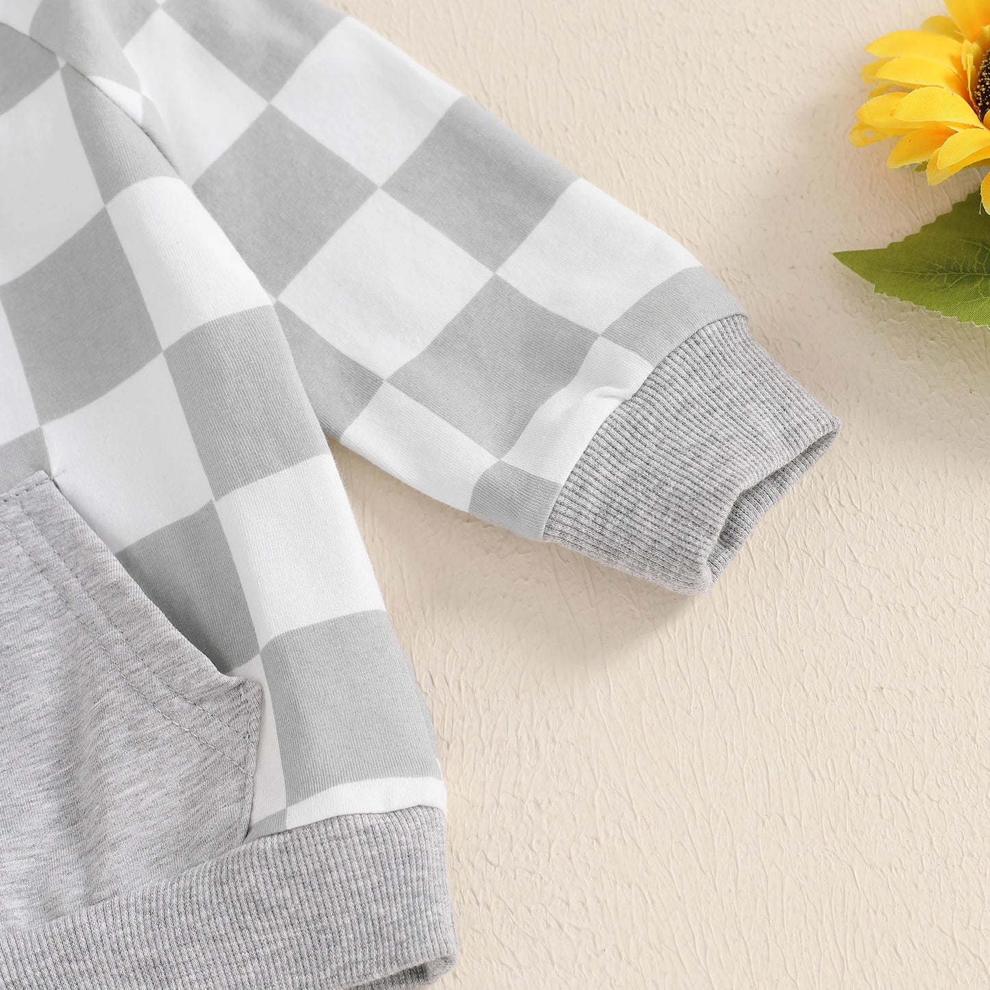 Boys Checkered Pocket Hoodie Pant Set