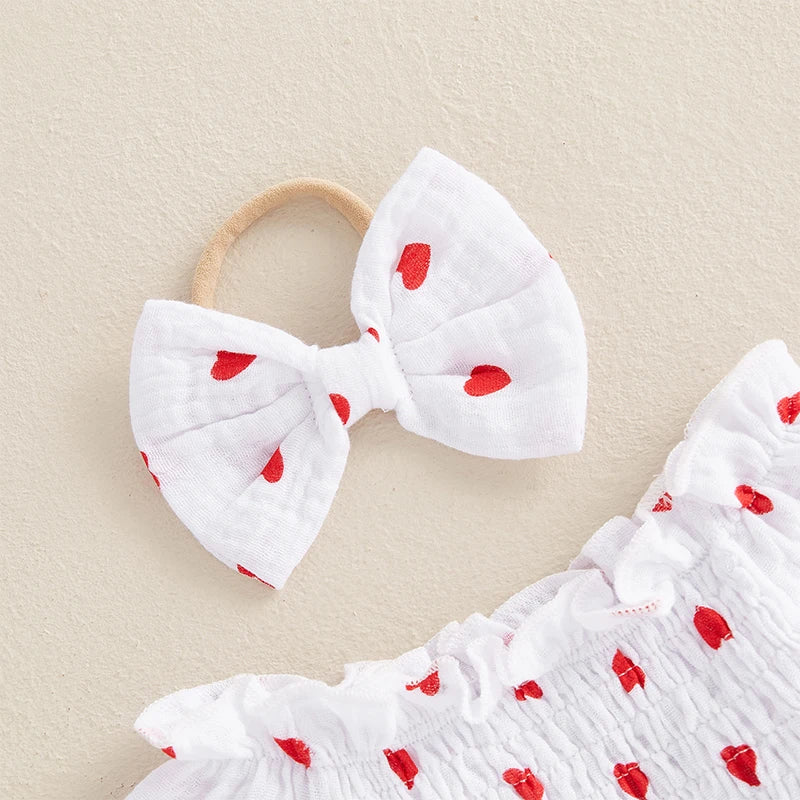 Girls Heart Print Tulle Dress Bow Set