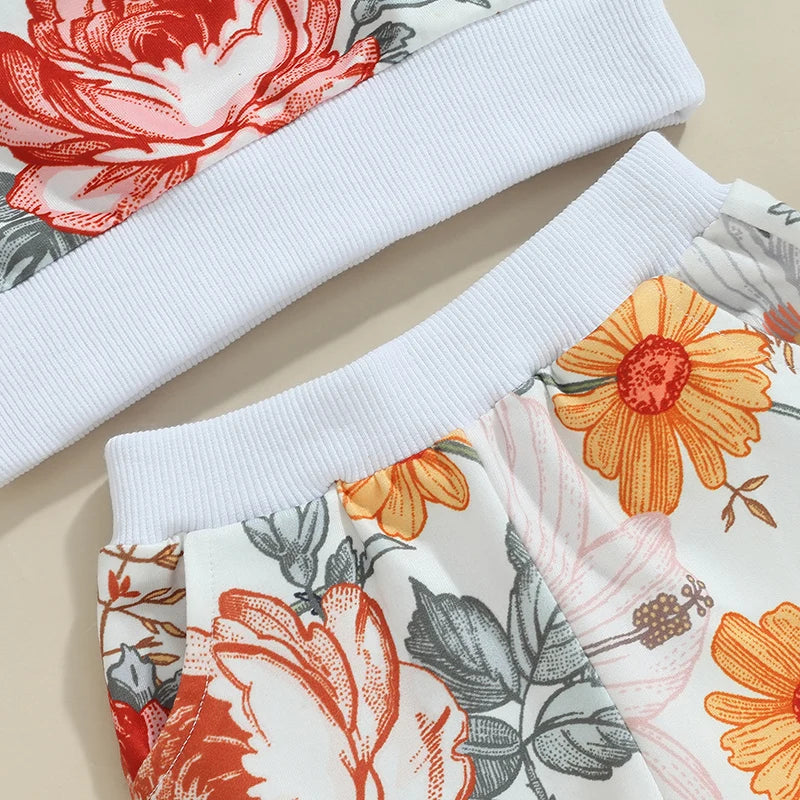 Girls Autumn Floral Print Sweatshirt Pant Set