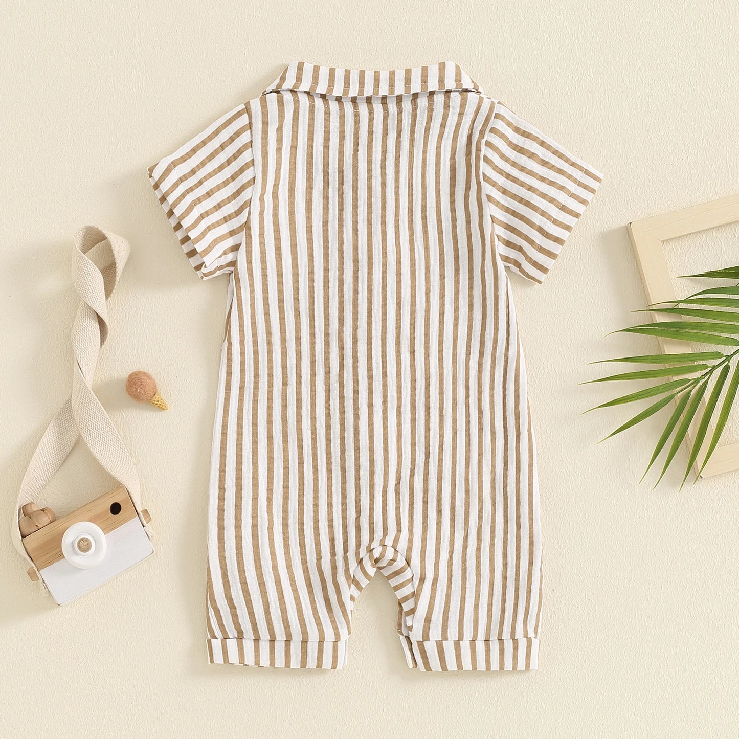 Boy Collared Striped Pocket Romper