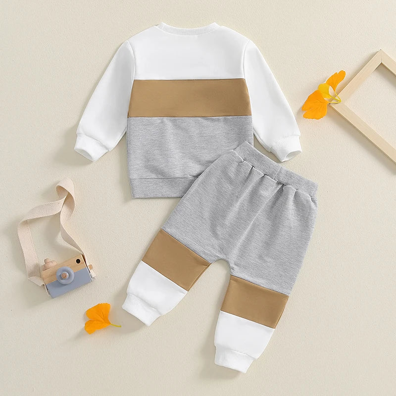 Boys Contrast Color Block Sweatshirt Pant Set