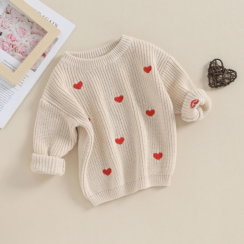 Girls Embroidered Heart Knit Sweater