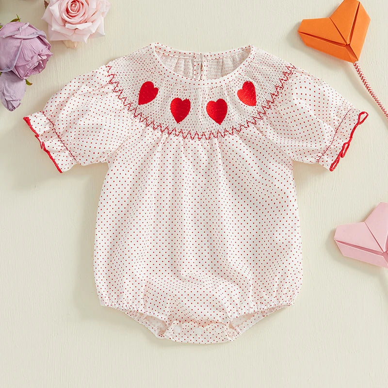 Girls Embroidered Heart Polka Dot Bubble, White