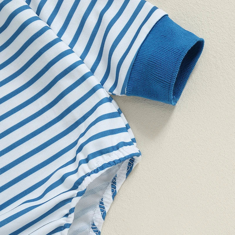 Long Sleeve Striped Collared Romper, Unisex