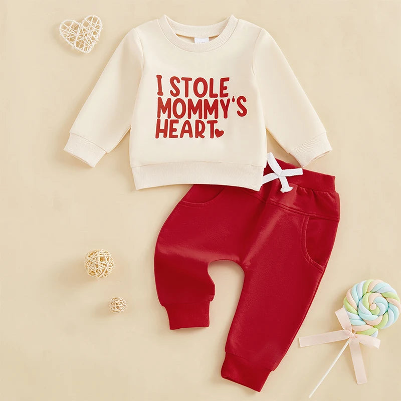 Boys "Stole Mommy's Heart" Print Sweatshirt Pant Set