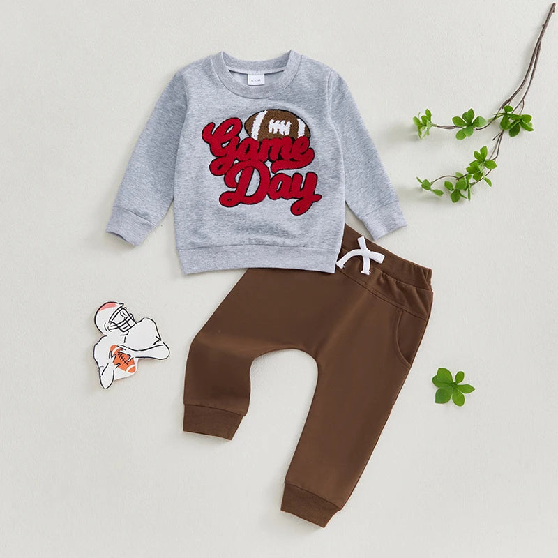 Boys Game Day Football Embroidered Sweatshirt Pant Set