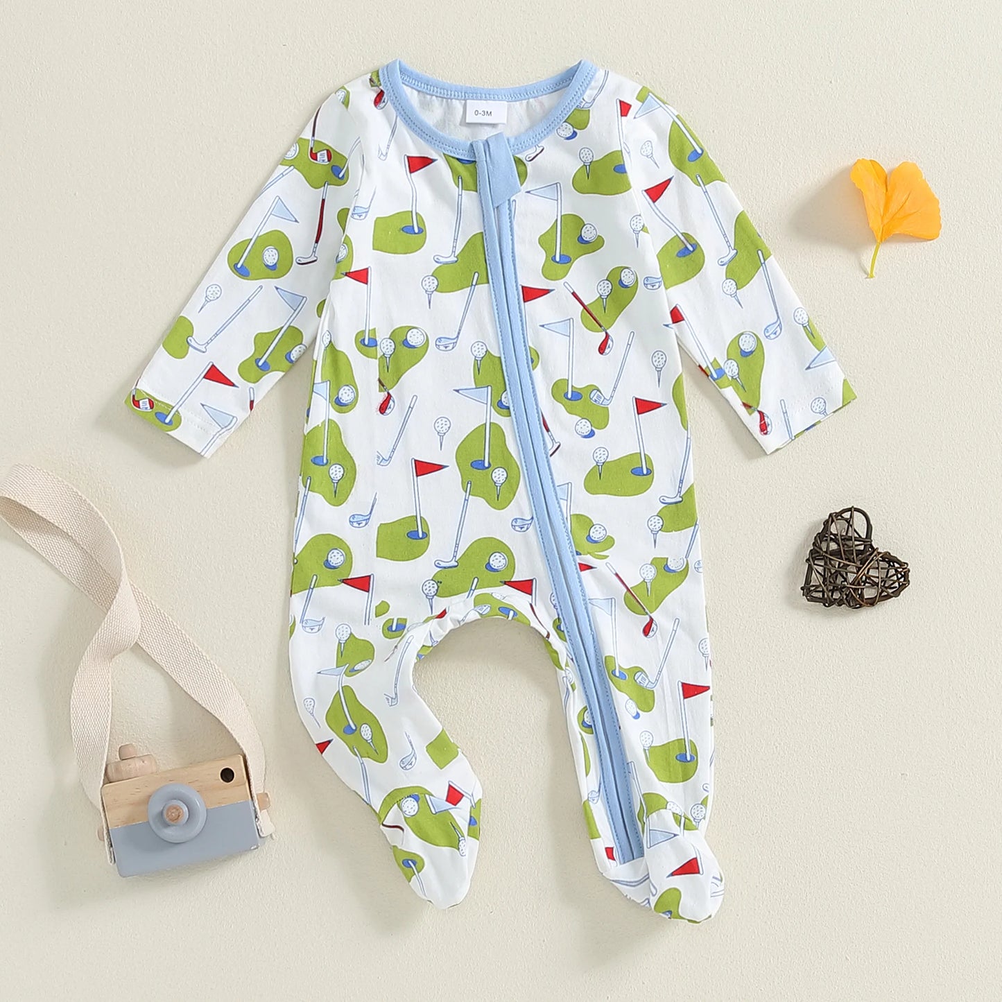 Golf Print Zip Footie Pajamas, Unisex
