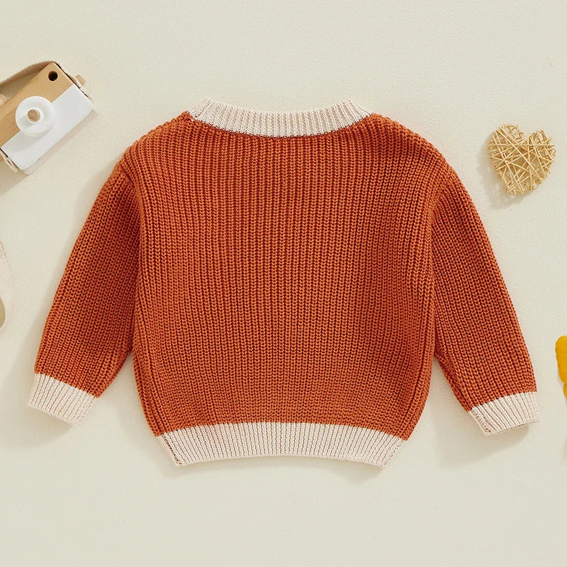Little Pumpkin Embroidered Script Contrast Knit Sweater, Unisex