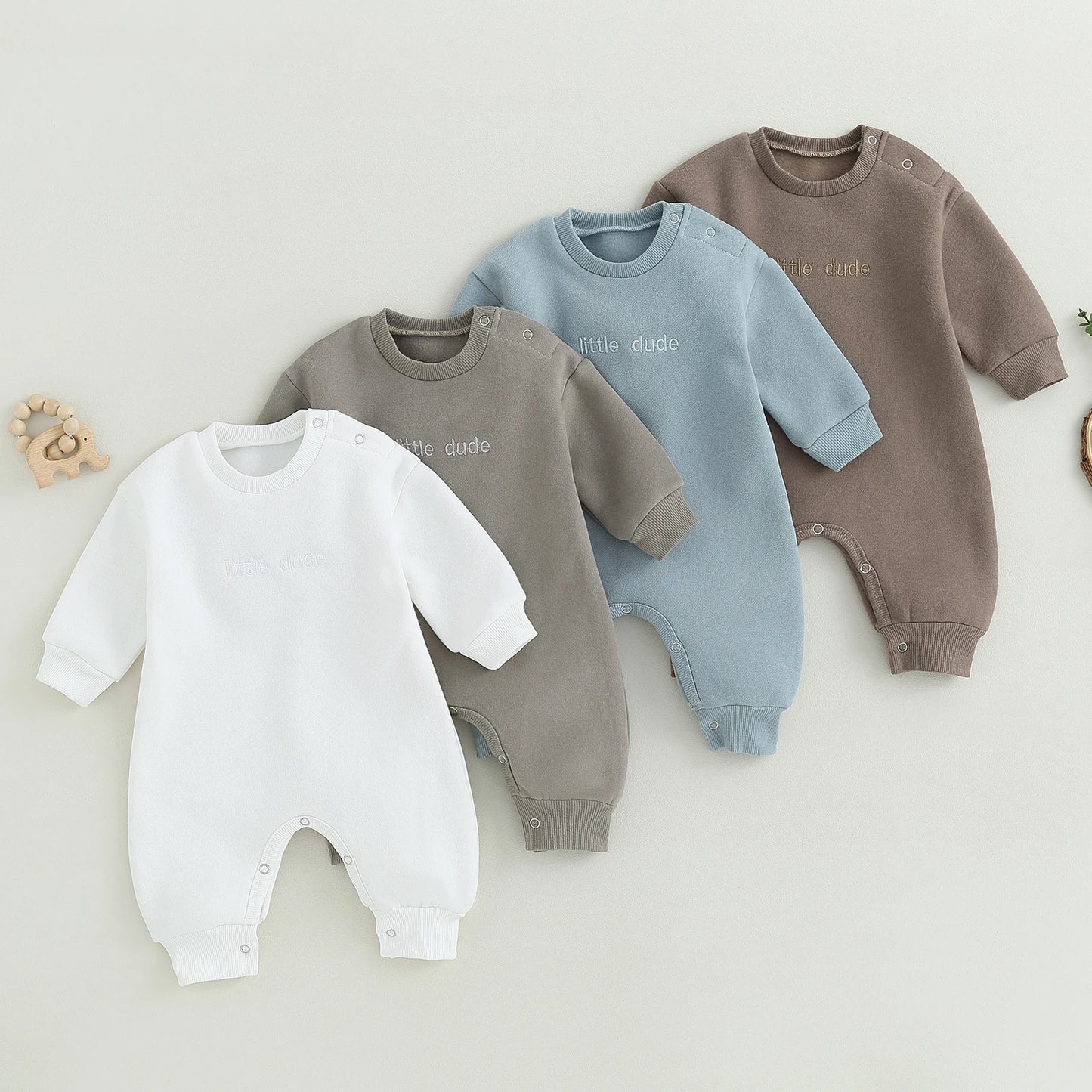 Boys Warm Embroidered Little Dude Romper