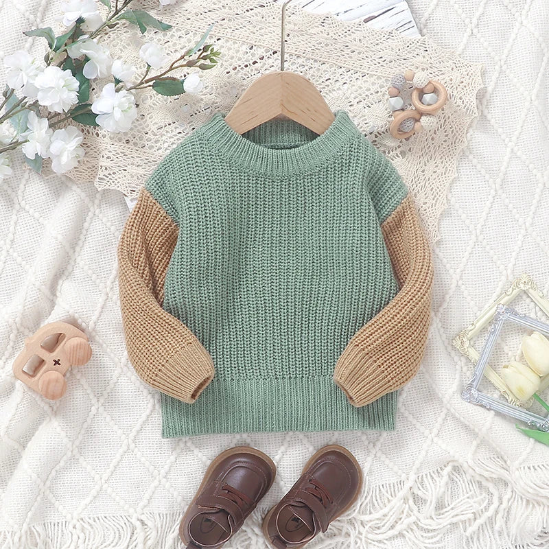 Girls Contrast Color Knit Sweater