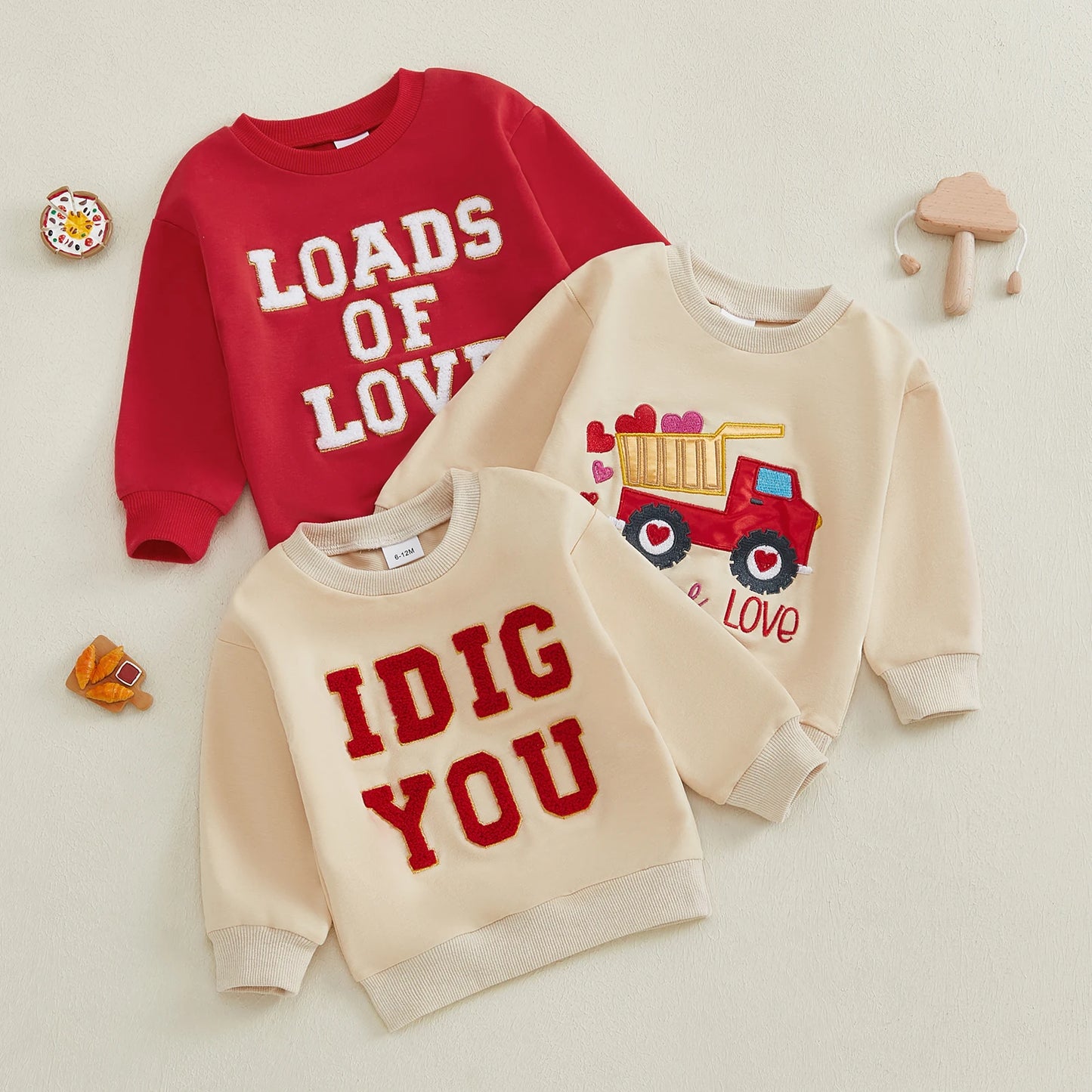 Boys Embroidered "I Dig You" or "Loads of Love" Sweatshirt