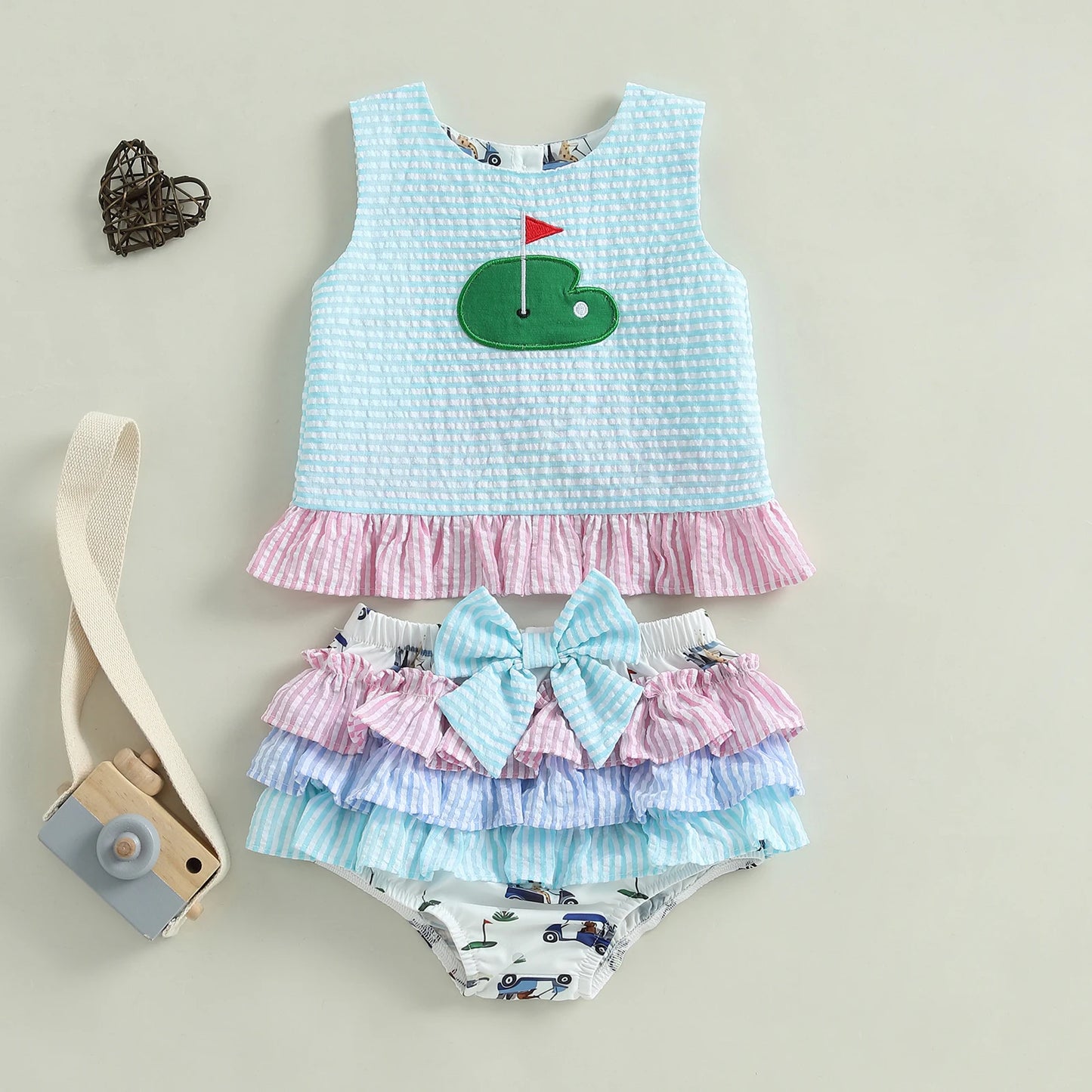 Girls Seersucker Golf Top and Ruffle Bloomers Set