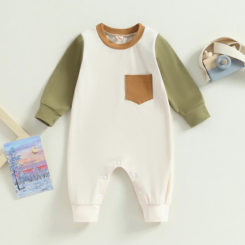 Boys Sleeve Contrast Pocket Romper