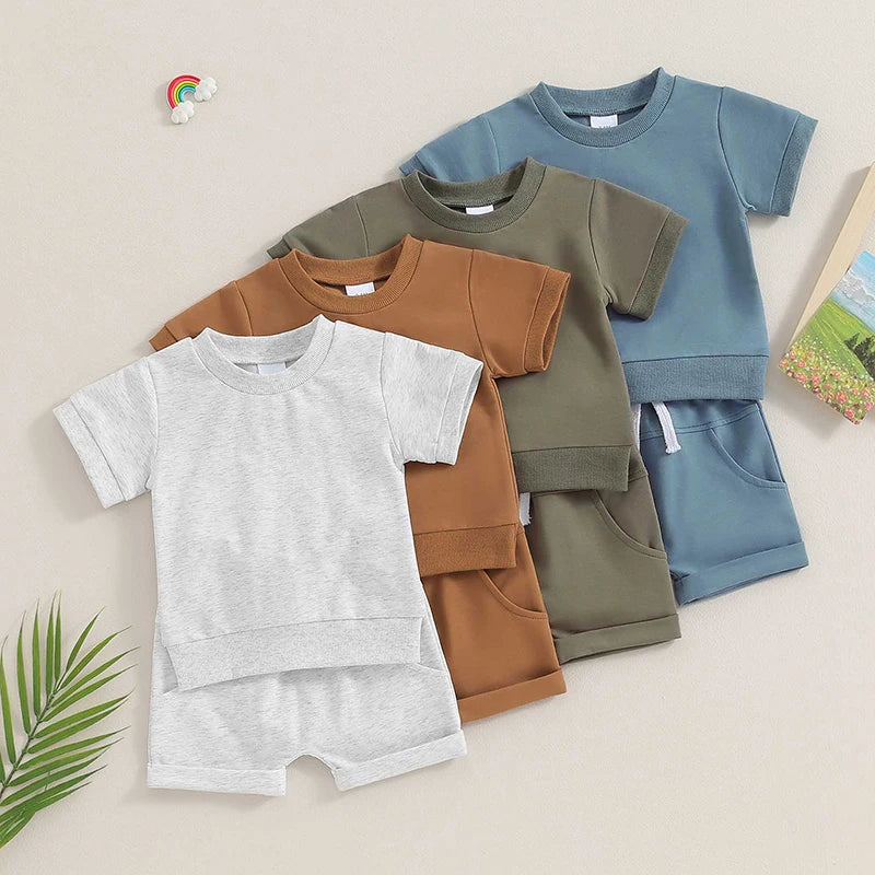 Solid Color T-Shirt & Shorts Set, Unisex