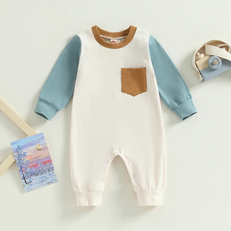 Boys Sleeve Contrast Pocket Romper
