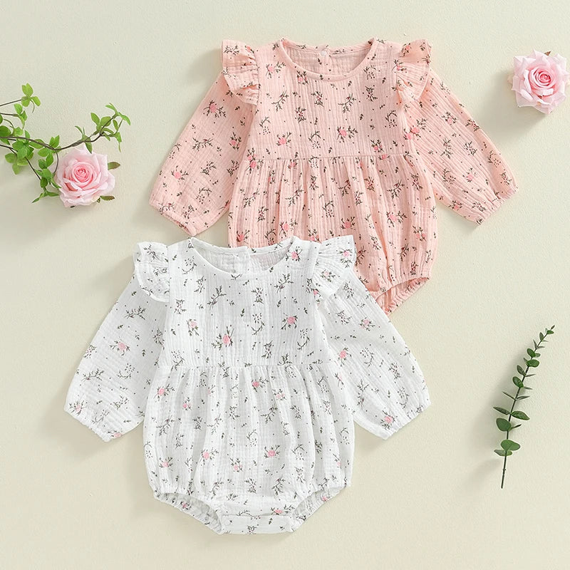 Girls Floral Print Flying Sleeve Romper