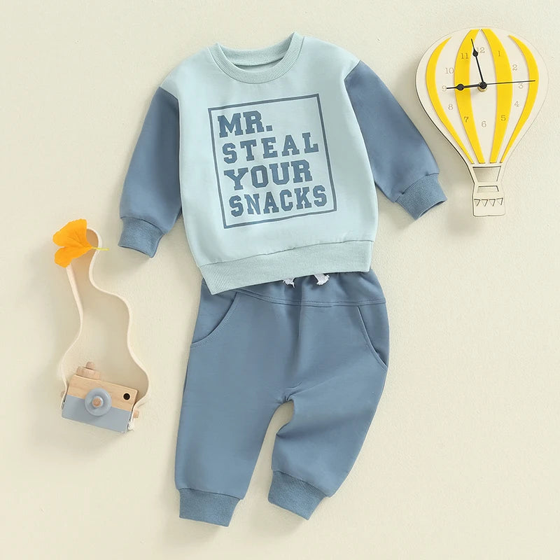 Boys Steal Your Snacks Color Contrast Sweatshirt Pant Set
