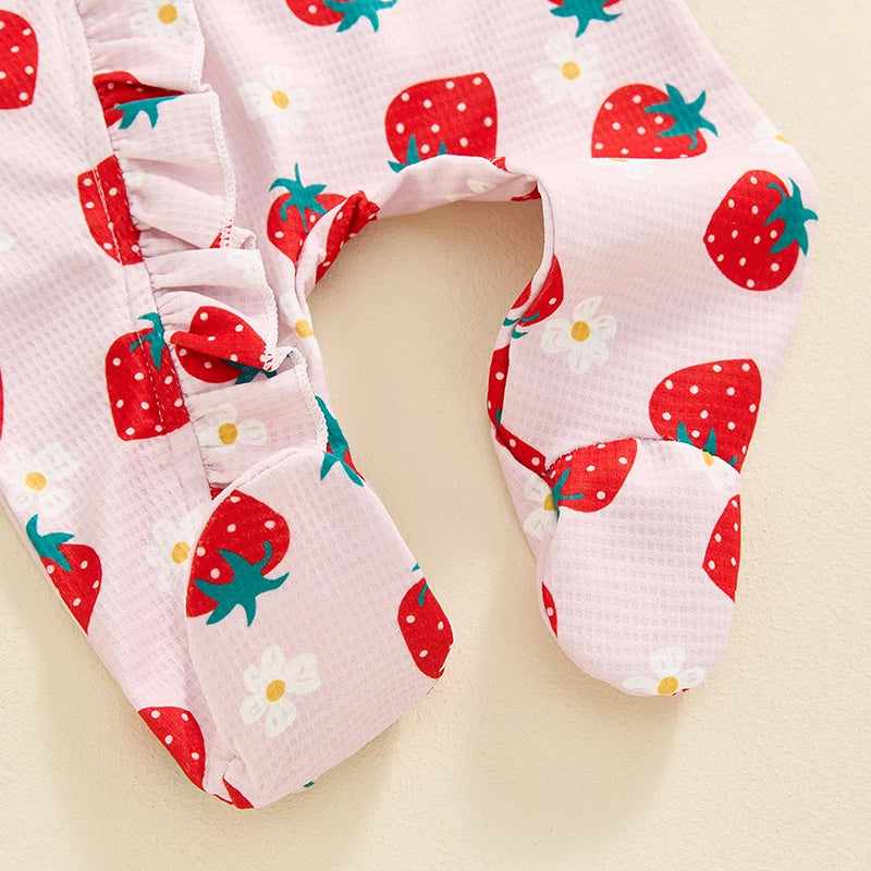 Baby Girls Flower Print Ruffled Zip Footie Pajamas Bow Set