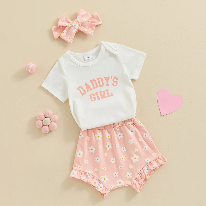 Girls Daddy's Girl Print Onesie Floral Short Bow Set
