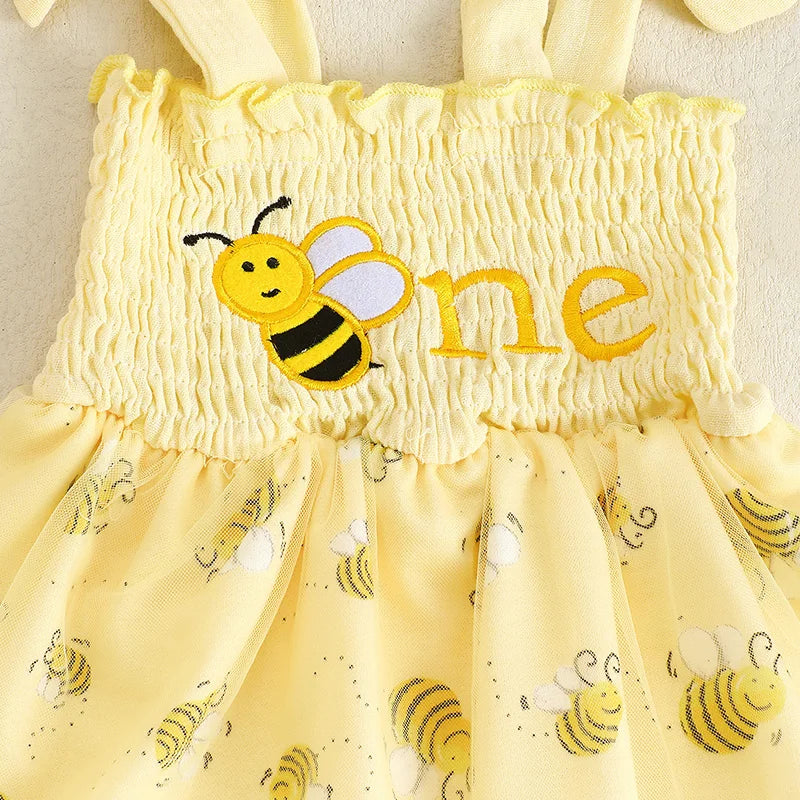 Girls "One" First Birthday Dress Bow Set