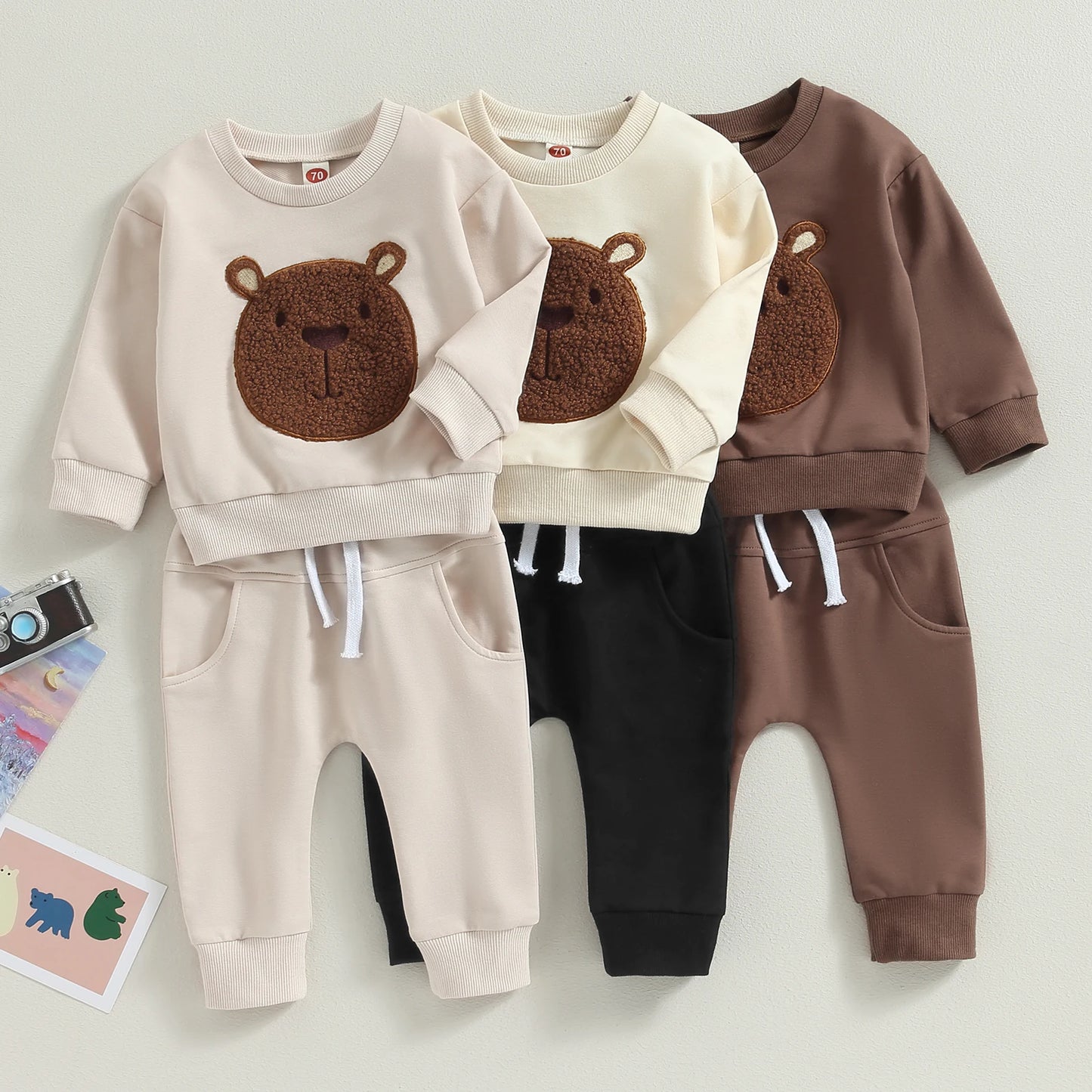 Boys Embroidered Bear Sweatshirt Pant Set