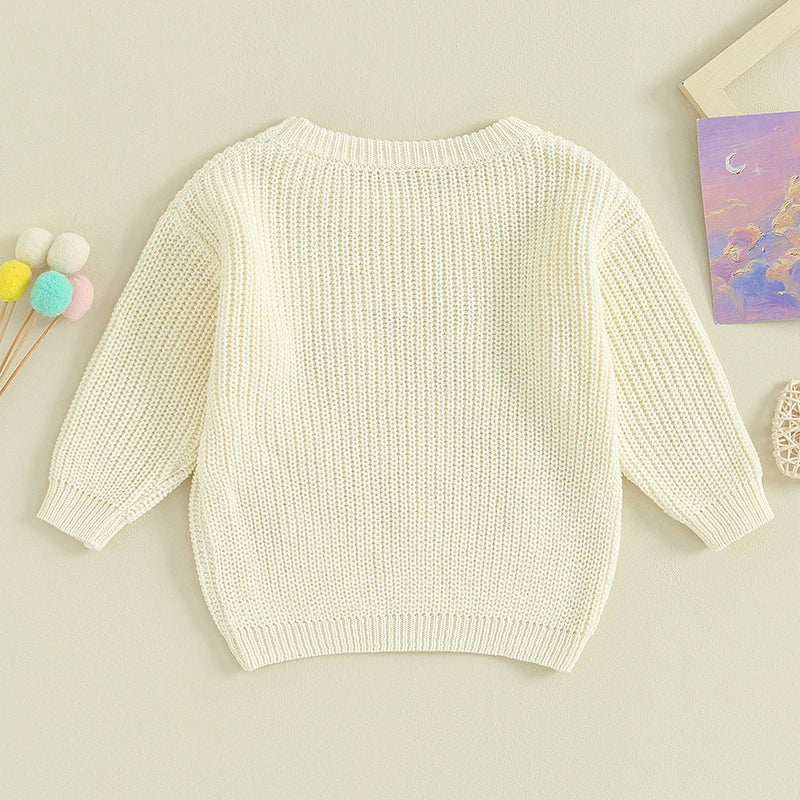 Girls Embroidered Big Sister Script Knit Sweater