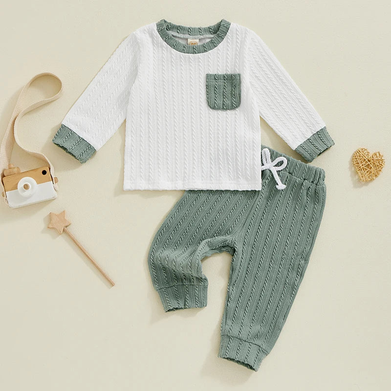 Boys Detail Knit Pocket Shirt Pant Set