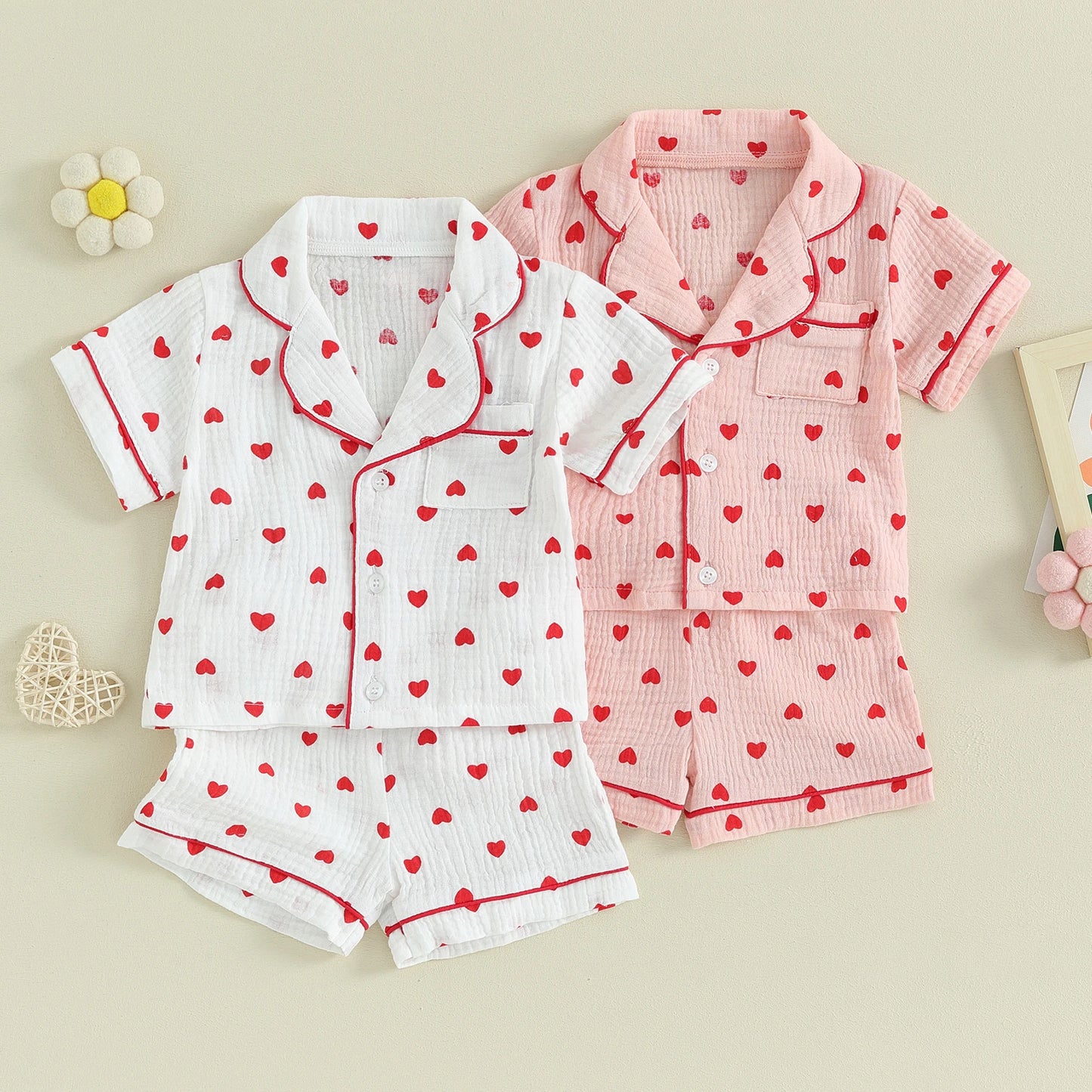 Girls Heart Print Pajama Set