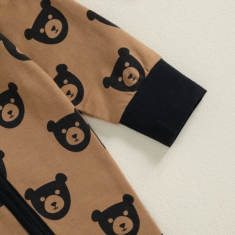 Boys Bear Print Zip Pajamas