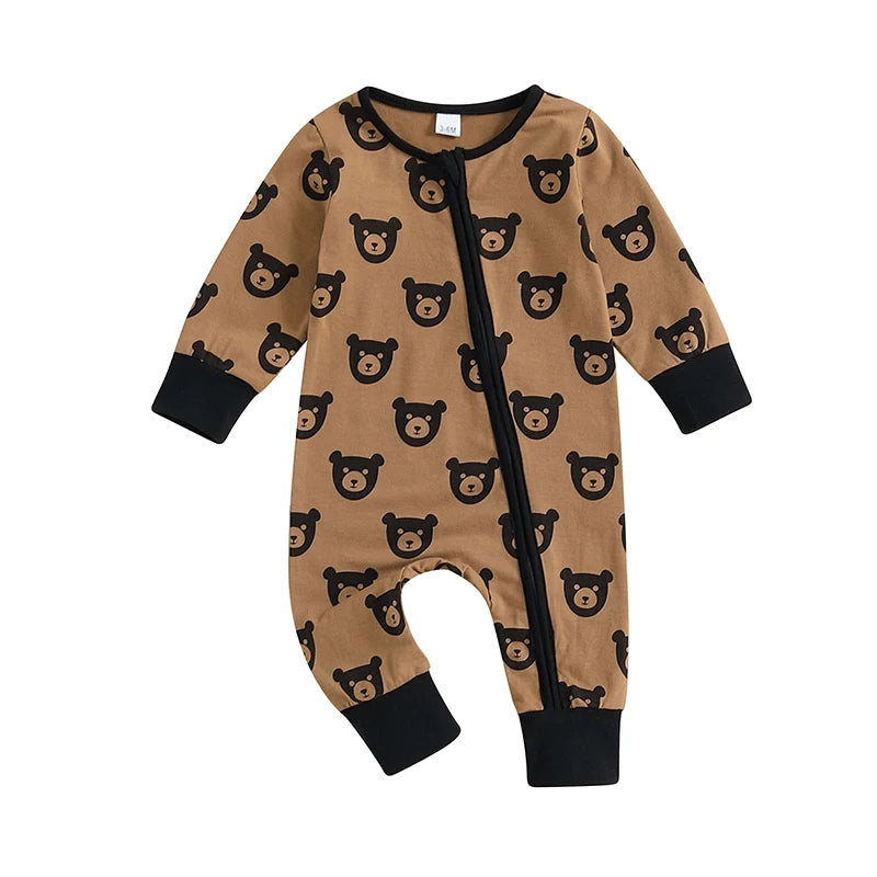 Boys Bear Print Zip Pajamas