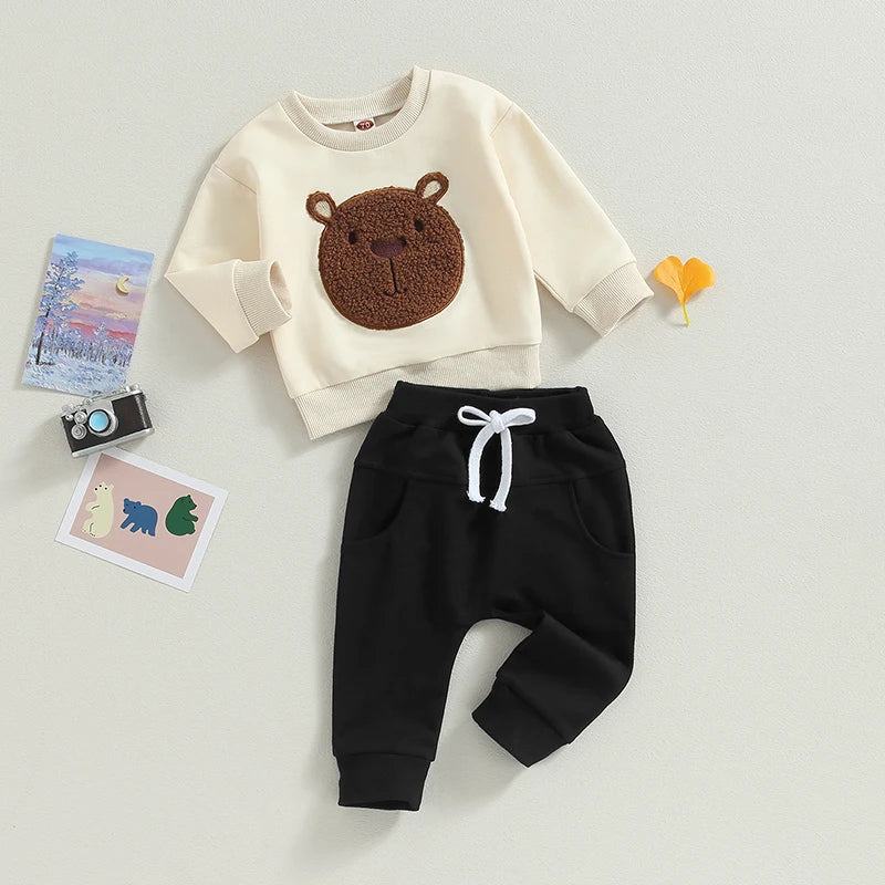Boys Embroidered Bear Sweatshirt Pant Set