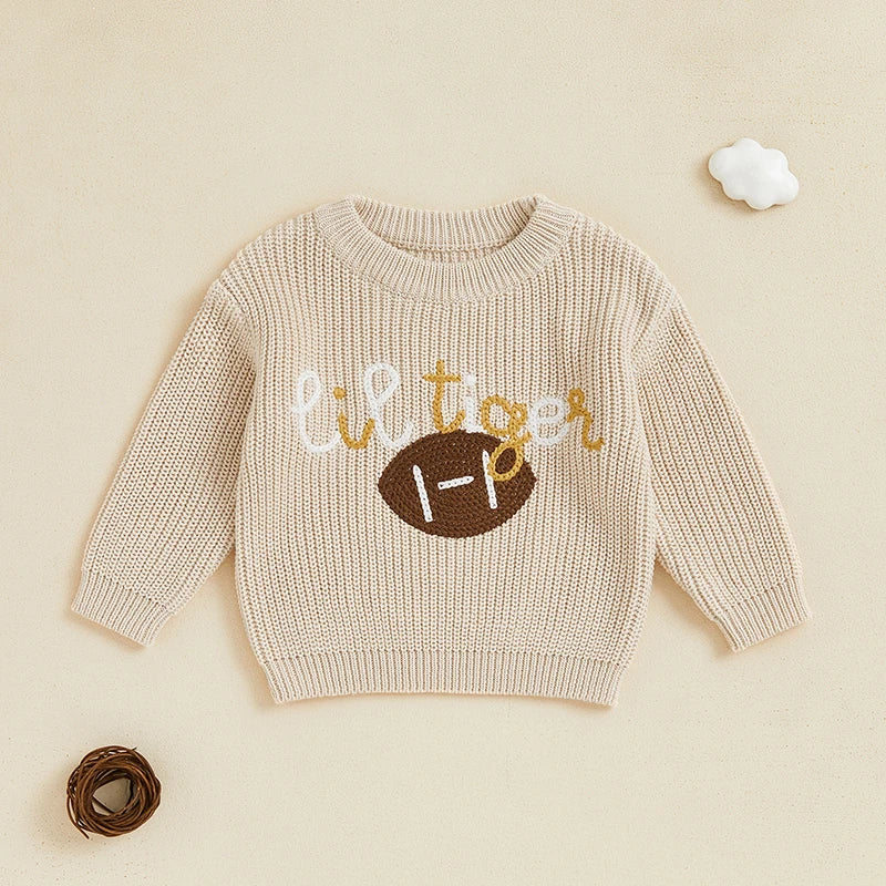 Lil Tiger Embroidered Football Knit Sweater, Unisex