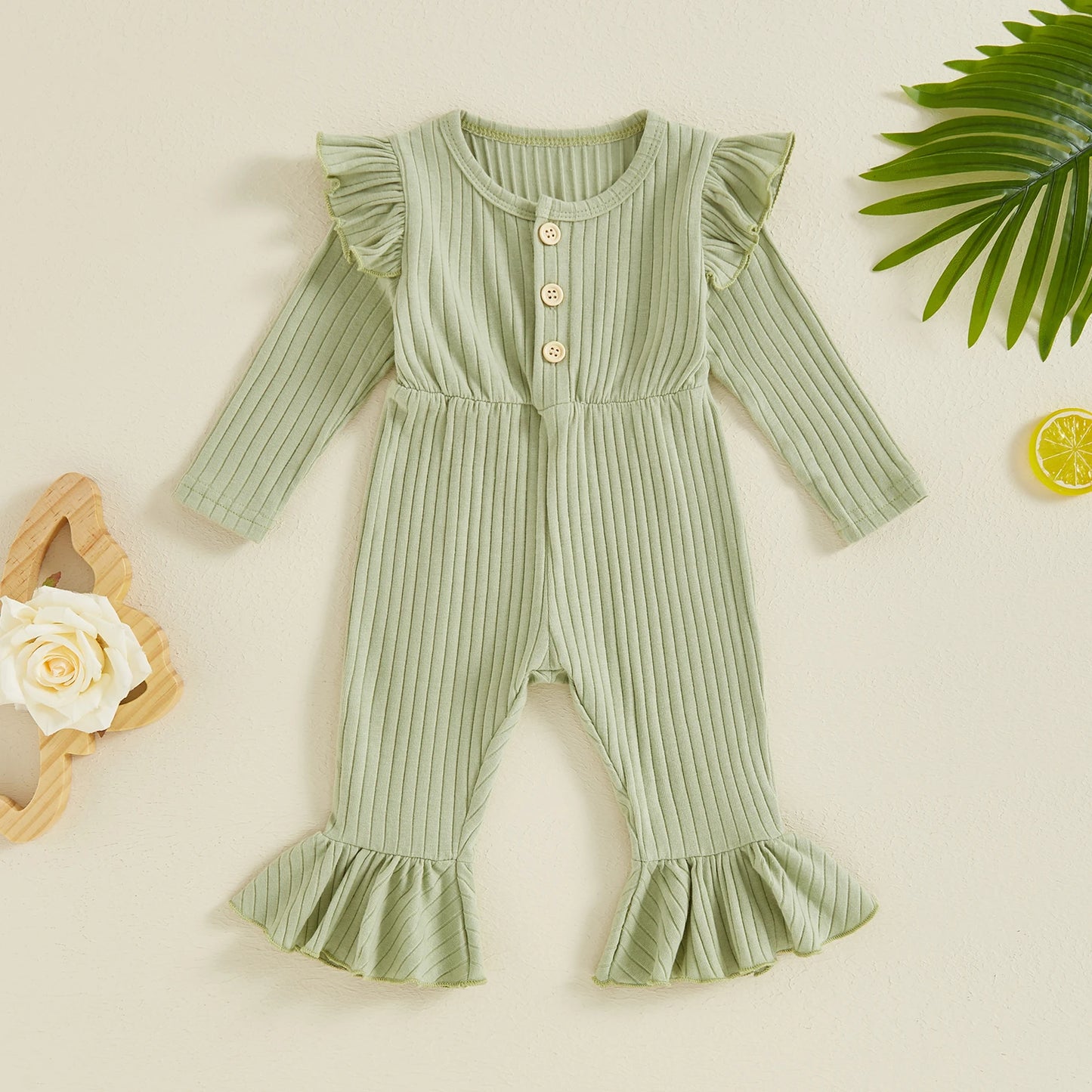 Girls Fall Ribbed Flare Jumpsuits