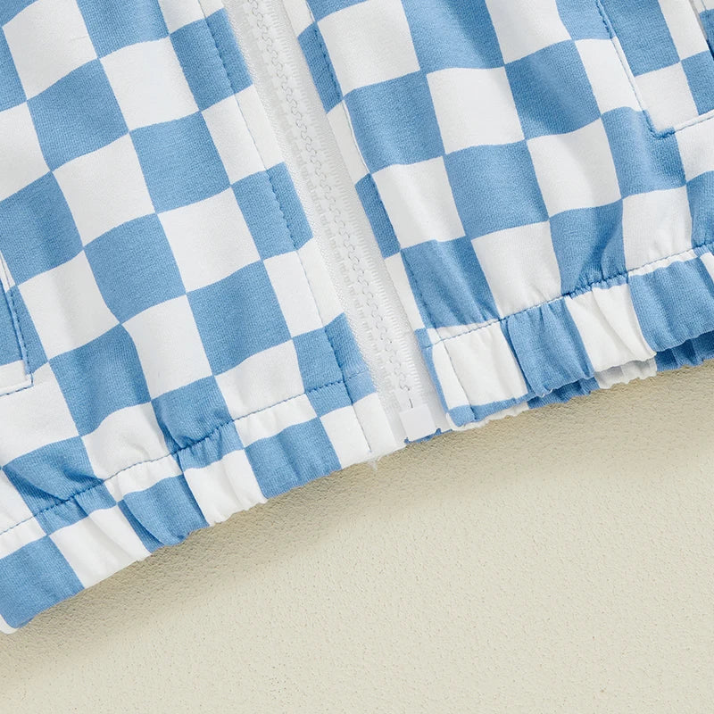 Boys Checkered Hooded Zip Jacket