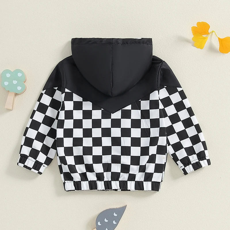 Boys Checkered Hooded Zip Jacket
