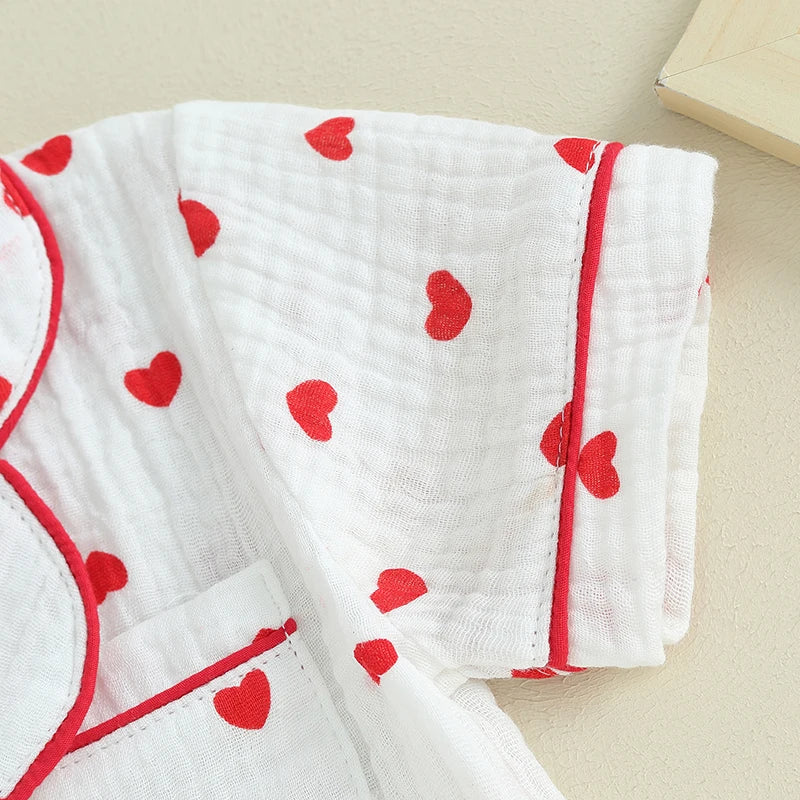 Girls Heart Print Pajama Set