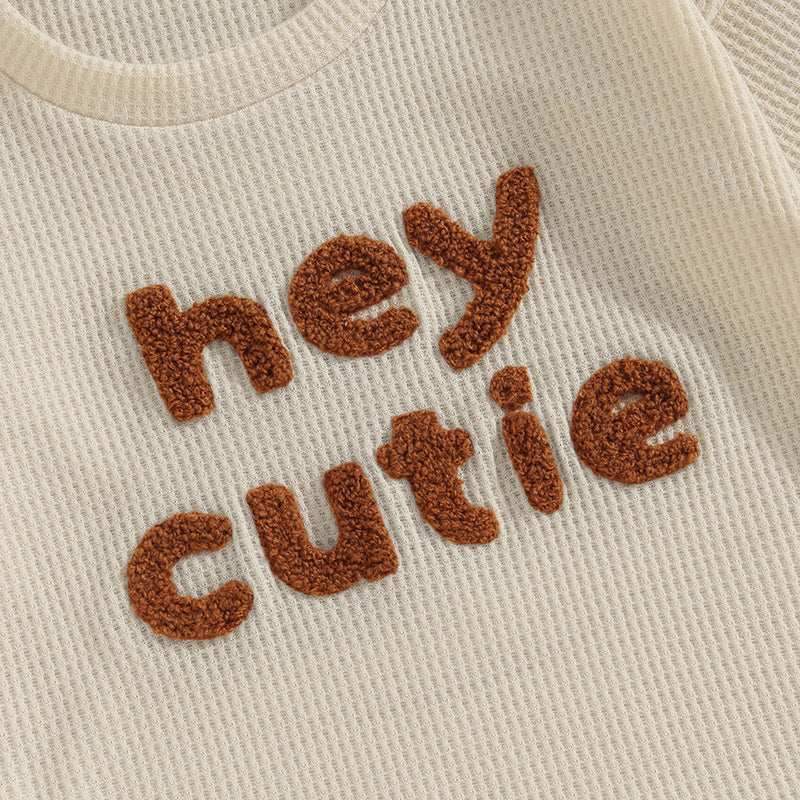 Hey Cutie Embroidered Waffle Knit Bubble, Unisex