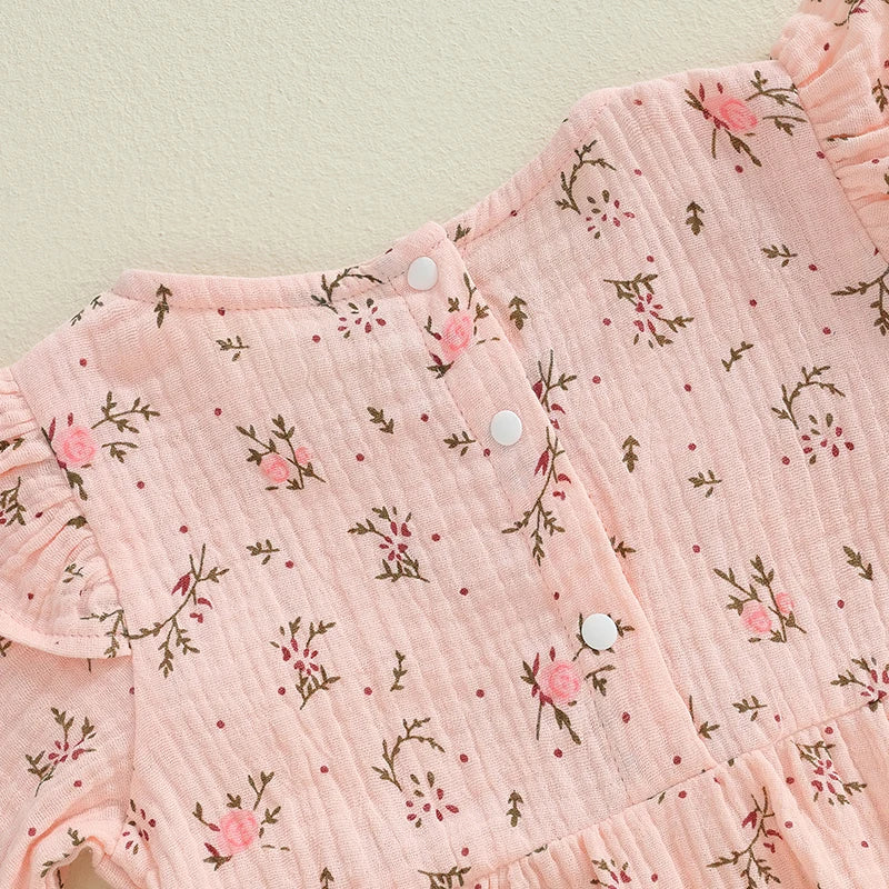 Girls Floral Print Flying Sleeve Romper