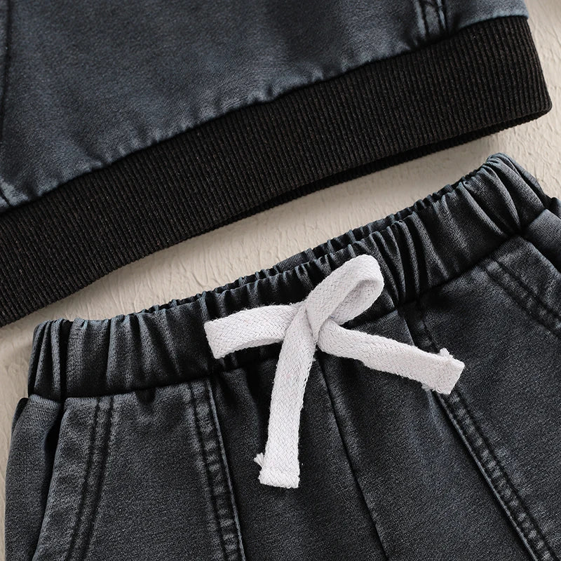 Black Denim Pocket Hoodie & Pant Set