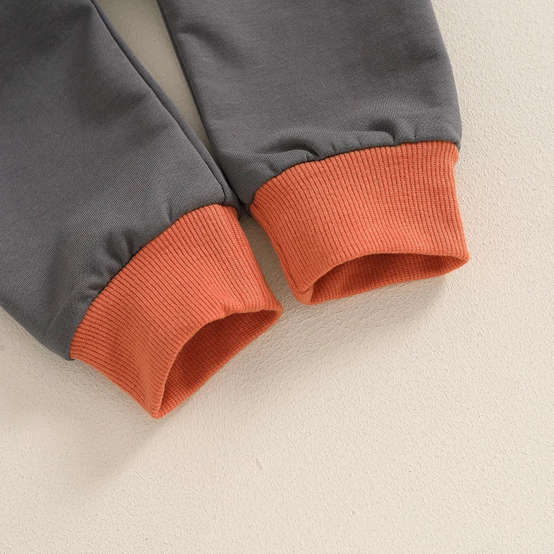 Boys Diagonal Color Patchwork Sweatshirt Pant Set