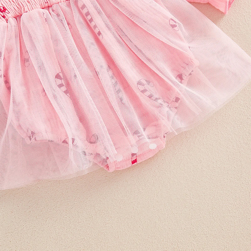 Girls Heart Print Tulle Dress Bow Set