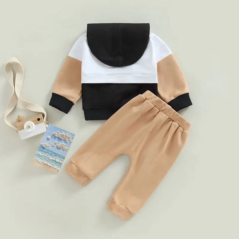 Boys Color Patchwork Hoodie Pant Set