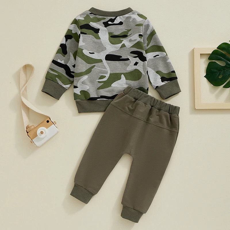 Boys Camouflage Print Patch Pocket Sweatshirt Pant Set