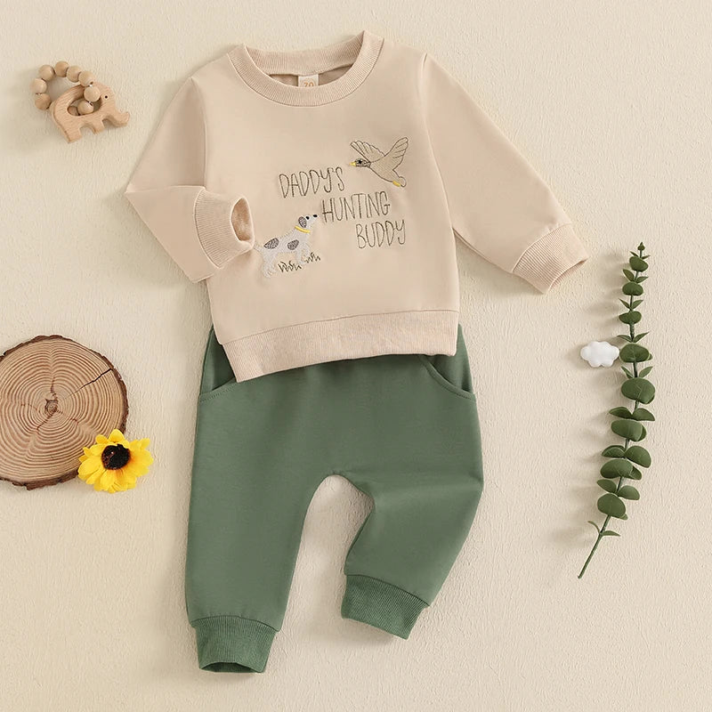 Boys Embroidered Daddy's Hunting Buddy Sweatshirt Pant Set
